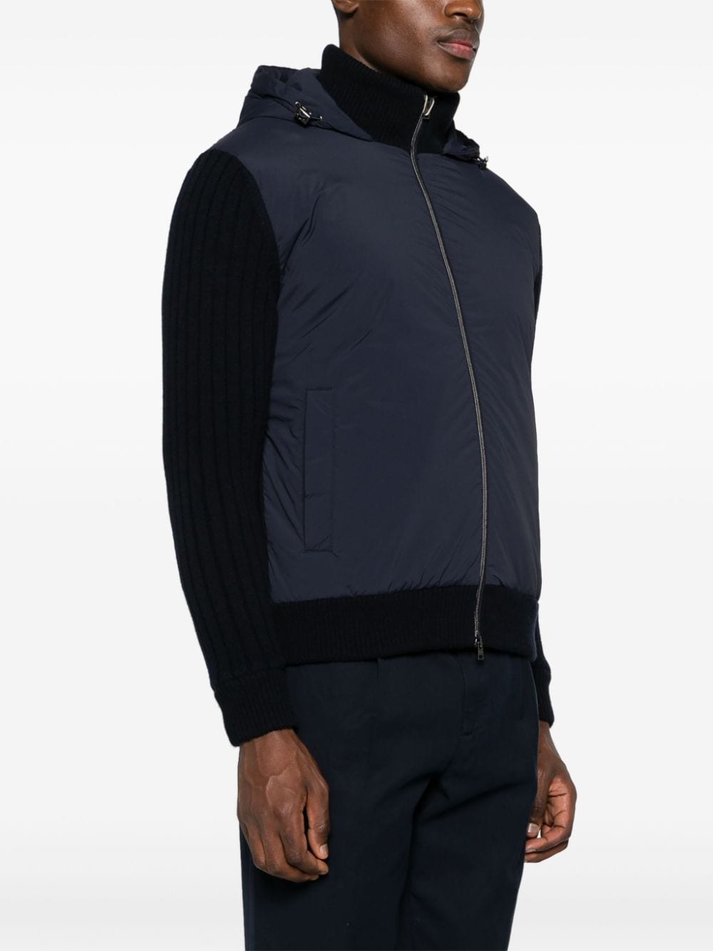 HERNO Midnight Blue Wool-Knit Down Jacket with Drawstring Hood