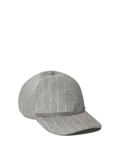 BRUNELLO CUCINELLI Chalkstripe Flannel Cap with Shiny Band