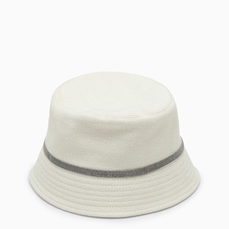 قبعة صياد قطن وكتان بيضاء أصلية