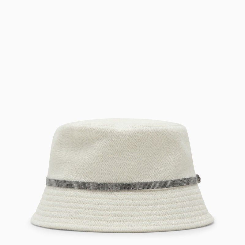 قبعة صياد قطن وكتان بيضاء أصلية