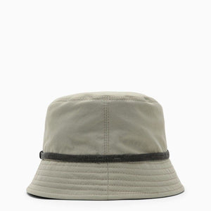 BRUNELLO CUCINELLI Olive Green Cotton and Linen Fisherman Hat with Beaded Band for Women