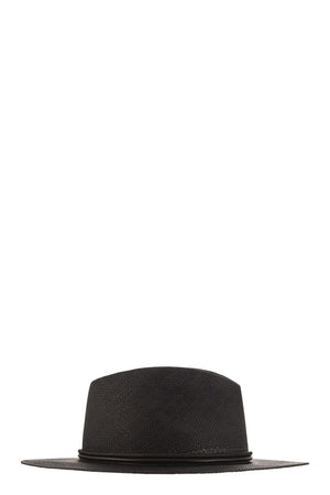 BRUNELLO CUCINELLI Sophisticated Black Fedora with Leather Band and Necklace