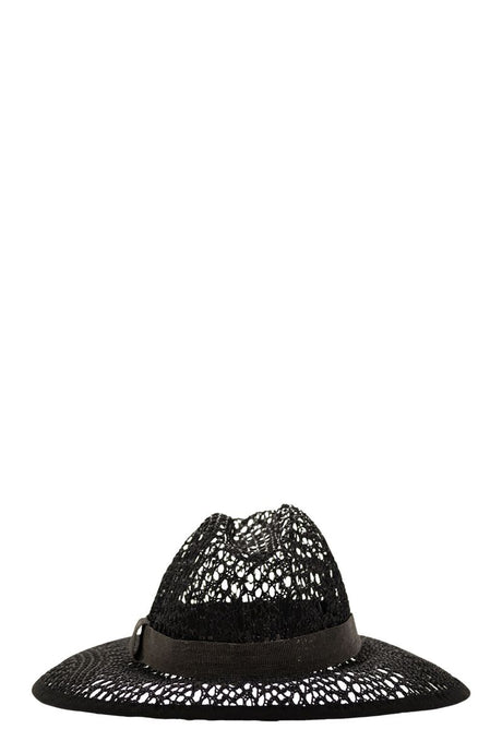 قبعة قش مزينة بشريط مطرز للنساء - SS24