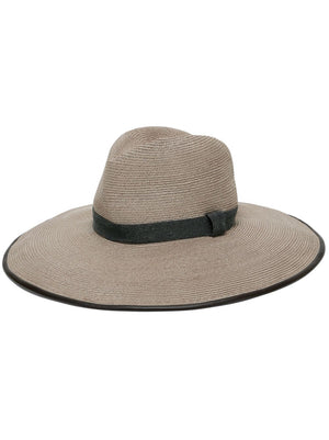 قبعة فيدورا من القطن المخلوط بيج مع تفاصيل سلسلة مونيلي للنساء - ربيع/صيف 2024