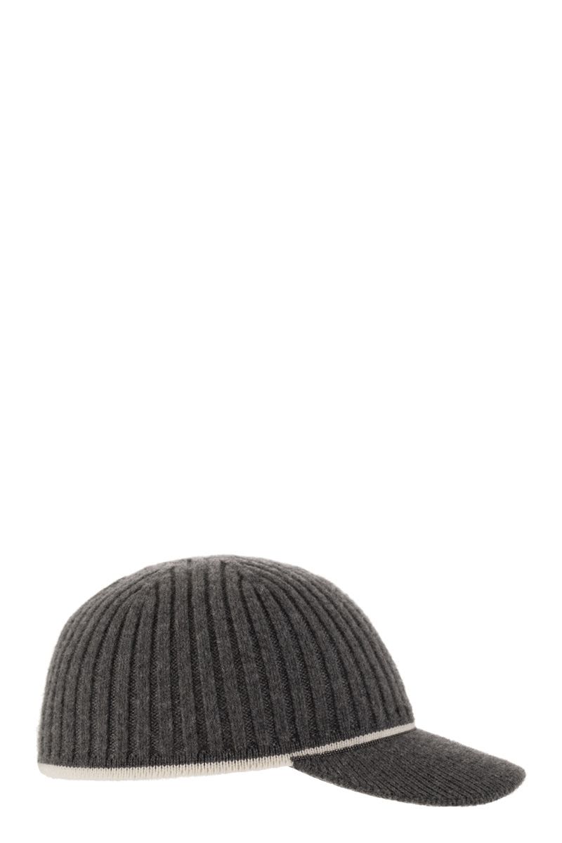 BRUNELLO CUCINELLI RIBBED VIRGIN WOOL, CASHMERE AND SILK KNIT BASEBALL Cap WITH JEWEL