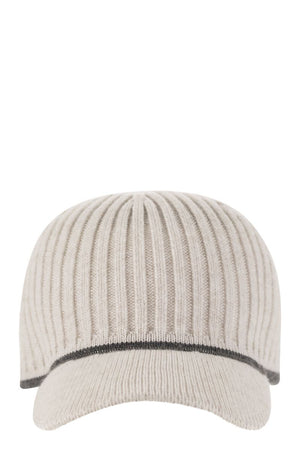 BRUNELLO CUCINELLI Luxury Ribbed Knit Baseball Cap with Jewel Detail