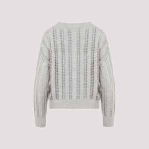 BRUNELLO CUCINELLI Elegant Wool-Mohair V-Neck Sweater with Mesh Design