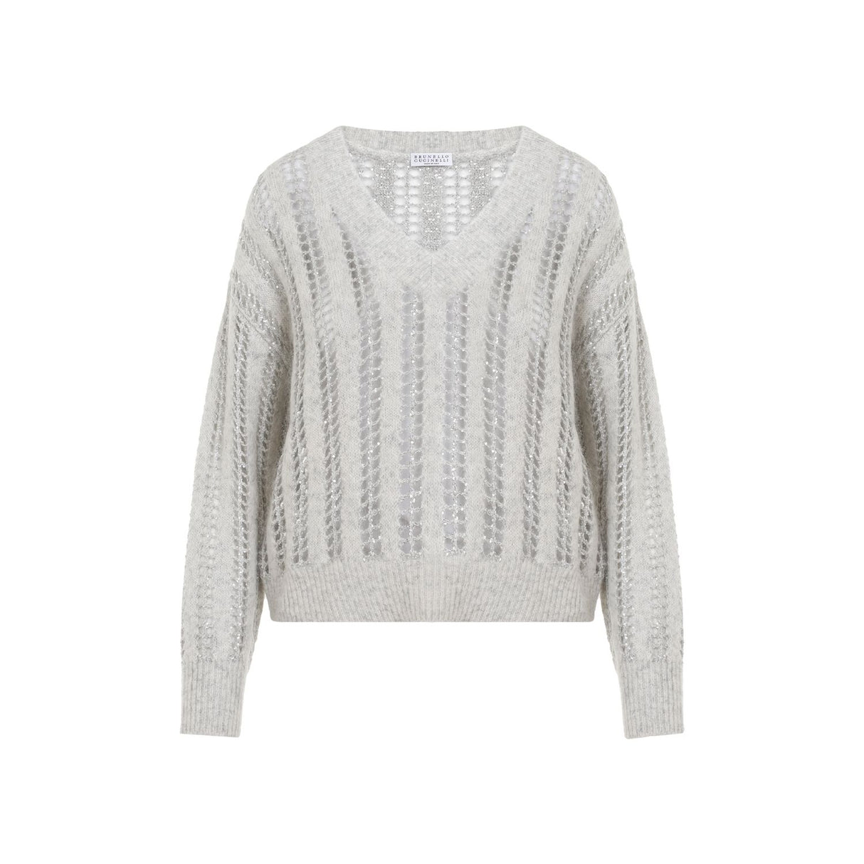 BRUNELLO CUCINELLI Elegant Wool-Mohair V-Neck Sweater with Mesh Design