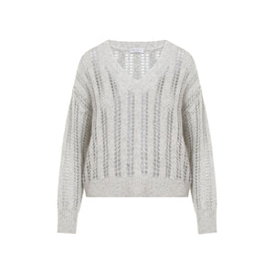 BRUNELLO CUCINELLI Elegant Wool-Mohair V-Neck Sweater with Mesh Design