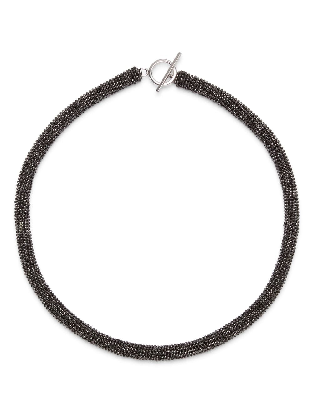 BRUNELLO CUCINELLI Graphite Silver Beaded T-Bar Necklace