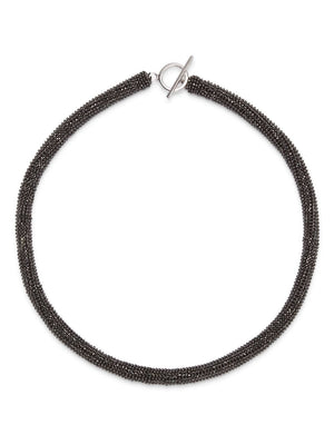 BRUNELLO CUCINELLI Graphite Silver Beaded T-Bar Necklace