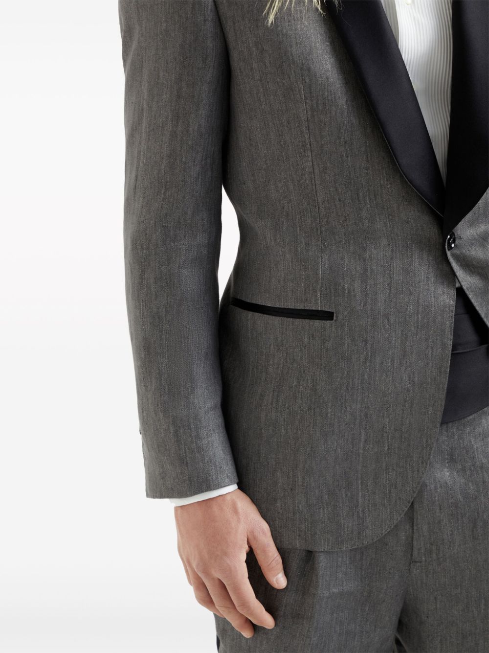 BRUNELLO CUCINELLI Men's Gray Linen Smoking Suit with Scarf Lapels and Sustainable Materials for SS24
