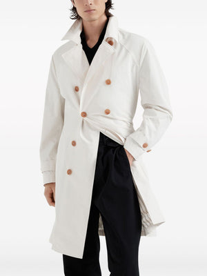BRUNELLO CUCINELLI Off-White Rainproof Trench Jacket for Men - Thigh-Length SS24 Outerwear