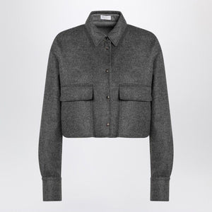 BRUNELLO CUCINELLI Cropped Grey Wool Shirt Jacket with Shiny Detail