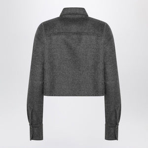 BRUNELLO CUCINELLI Cropped Grey Wool Shirt Jacket with Shiny Detail