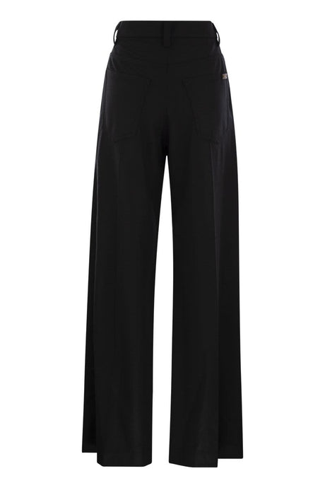 BRUNELLO CUCINELLI Elegant High-Waisted Wide-Leg Wool-Cashmere Trousers with Jewel Accent