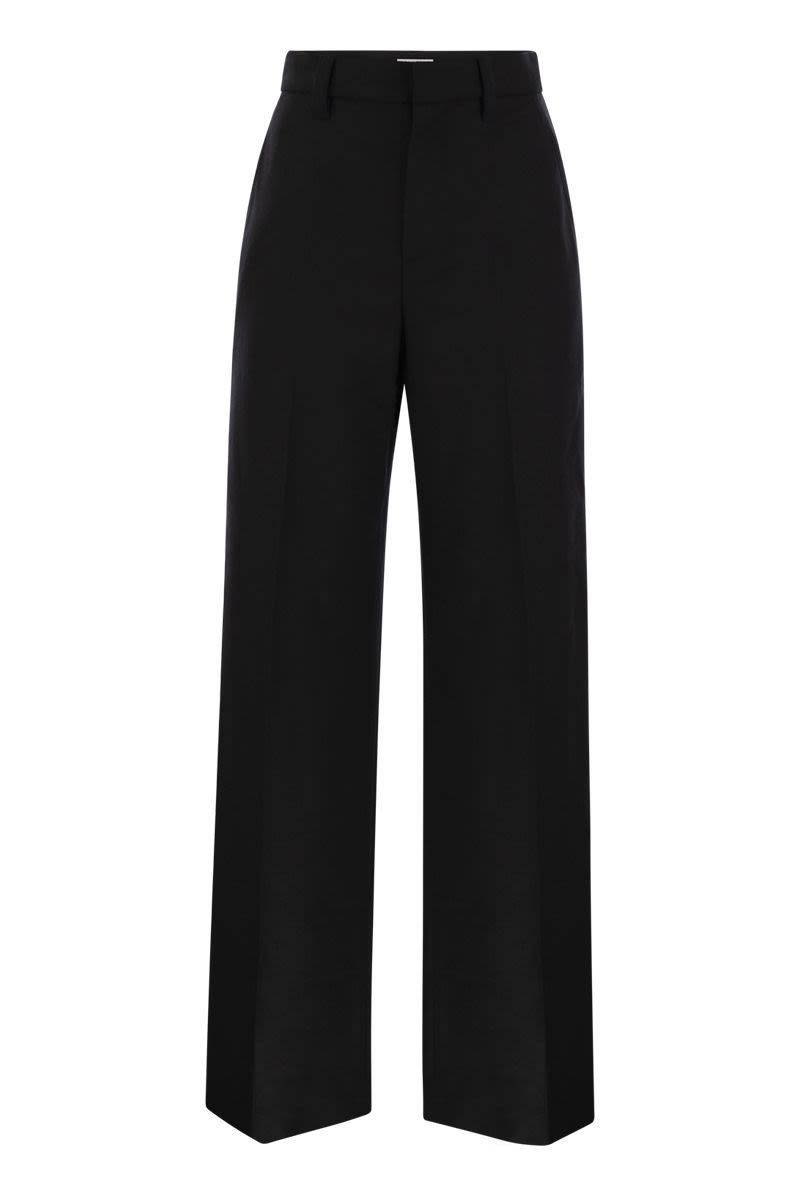 BRUNELLO CUCINELLI Elegant High-Waisted Wide-Leg Wool-Cashmere Trousers with Jewel Accent