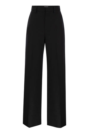 BRUNELLO CUCINELLI Elegant High-Waisted Wide-Leg Wool-Cashmere Trousers with Jewel Accent