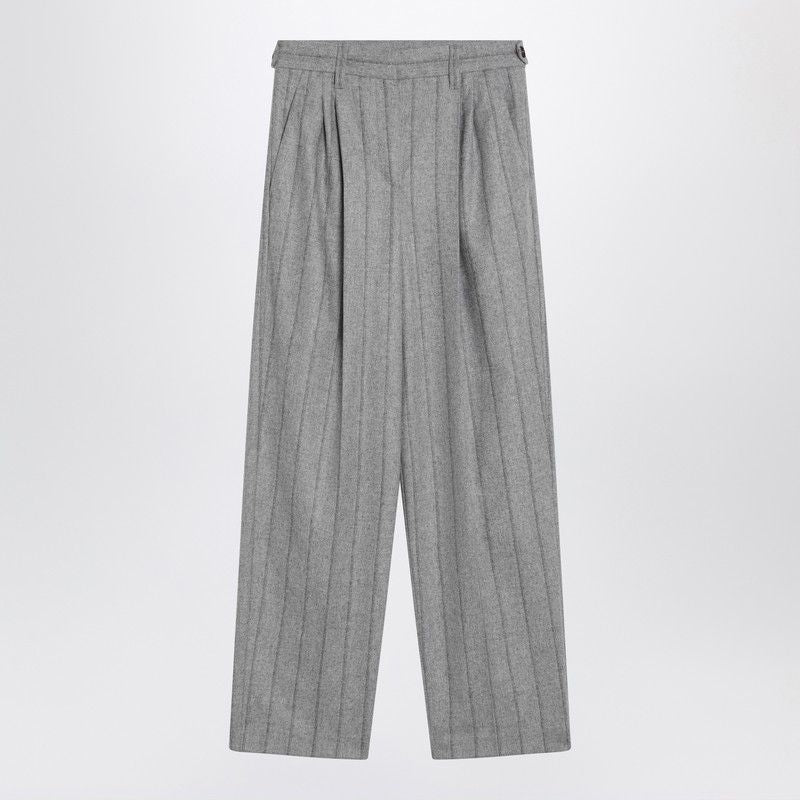 BRUNELLO CUCINELLI Light Grey Striped Wide Trousers for Women