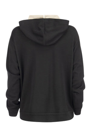 BRUNELLO CUCINELLI Elegant Black Cotton-Silk Zip Hoodie with Monili Detail