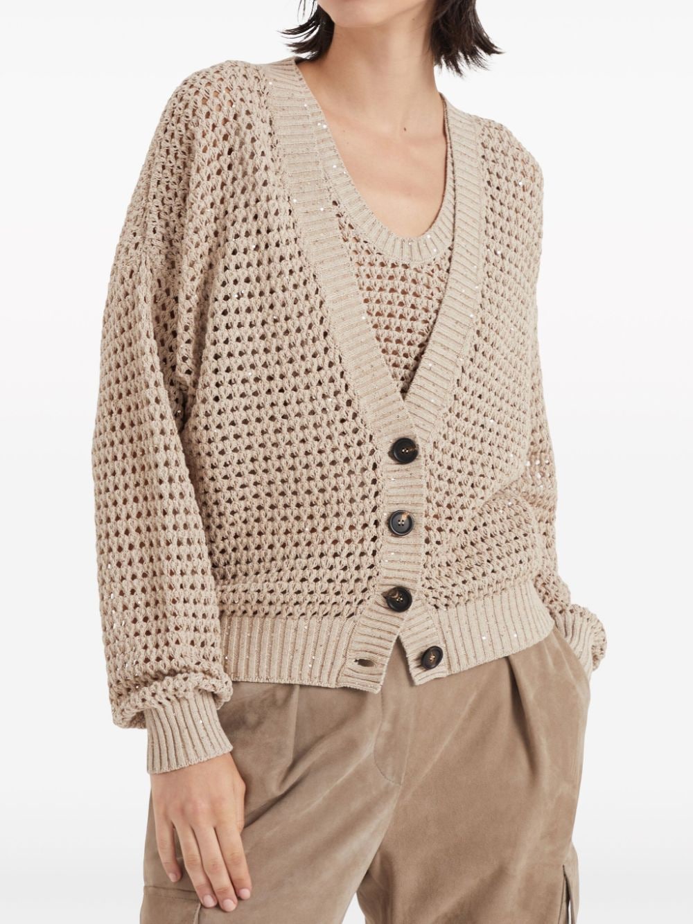 BRUNELLO CUCINELLI Cotton Cardigan for Women in Nude and Neutrals for SS24