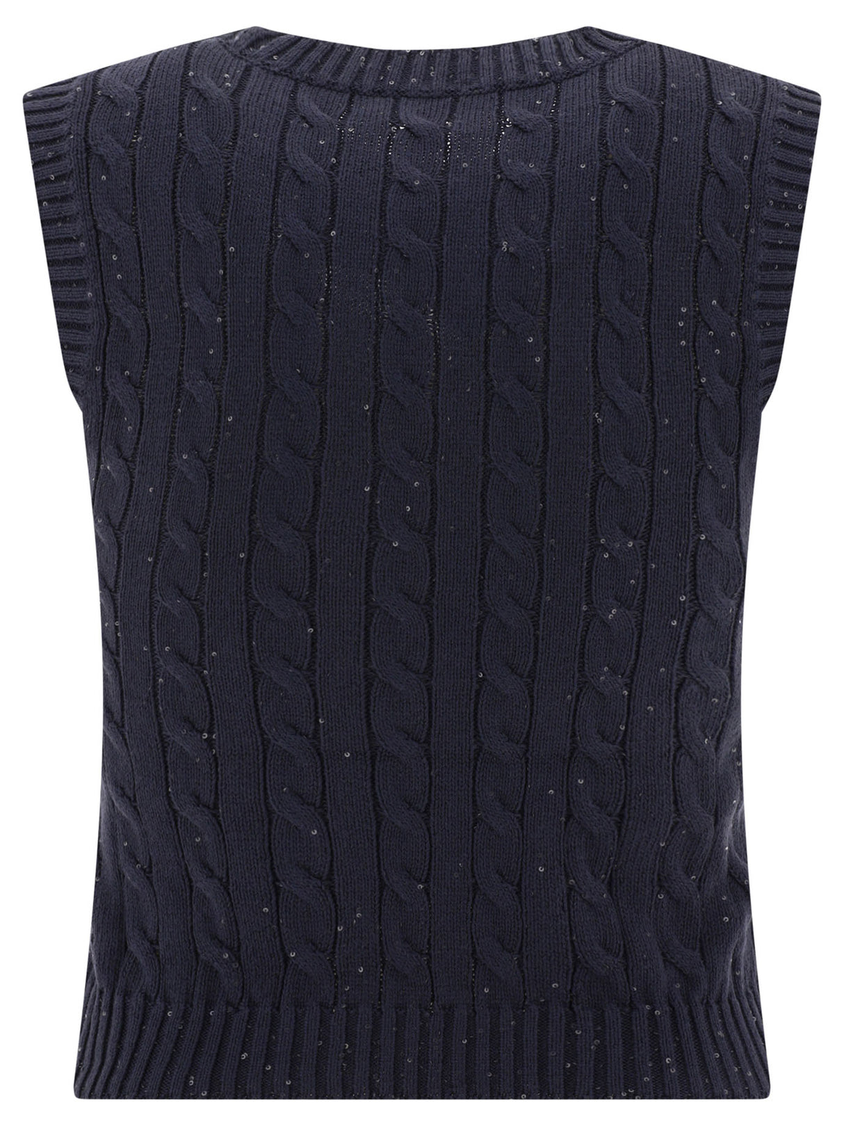 Navy Dazzling Cable Knit Top for Women from Designer Brunello Cucinelli