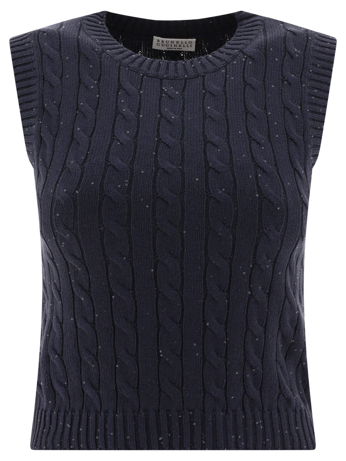 Navy Dazzling Cable Knit Top for Women from Designer Brunello Cucinelli