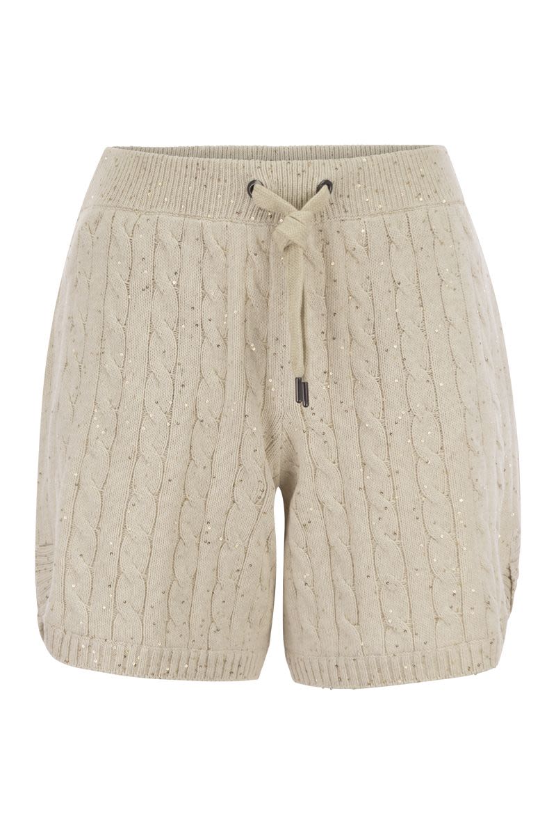 BRUNELLO CUCINELLI Woven Cotton Shorts with Sequins for Women