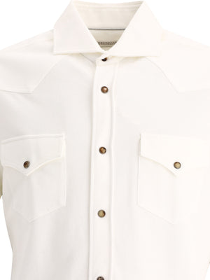 قميص رجالي أبيض من القطن الطبيعي مع جيوب الصدر لربيع وصيف ٢٤