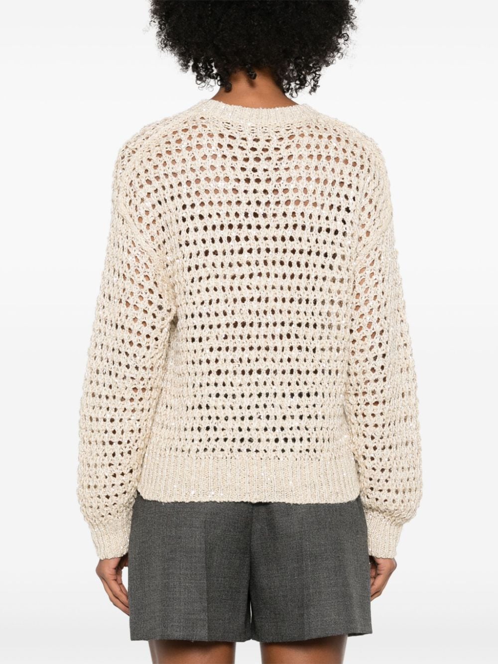 BRUNELLO CUCINELLI Elegant Sand Beige Crewneck Sweater with Sequin Details