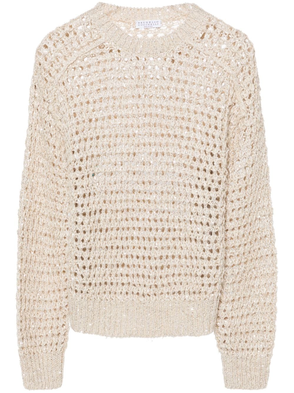 BRUNELLO CUCINELLI Elegant Sand Beige Crewneck Sweater with Sequin Details