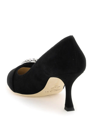JIMMY CHOO Luxury Suede Pumps for Women - Pointed-Toe Design with Decorative Strap and Crystals
