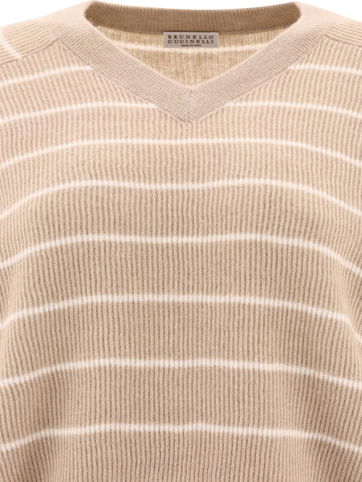 BRUNELLO CUCINELLI Striped English Rib Knit Sweater with Sparkle Detail