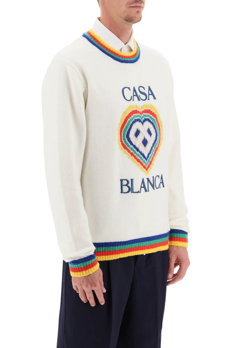 CASABLANCA Vintage-Inspired Loop Heart Sweater in White for Men