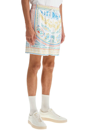 CASABLANCA Silk Twill Bermuda Shorts with Crayon Vase Print