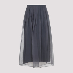 BRUNELLO CUCINELLI Elegant Silk Midi Skirt with Monili Detail