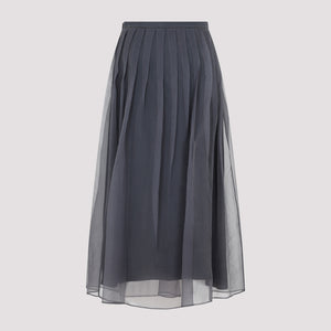 BRUNELLO CUCINELLI Elegant Silk Midi Skirt with Monili Detail