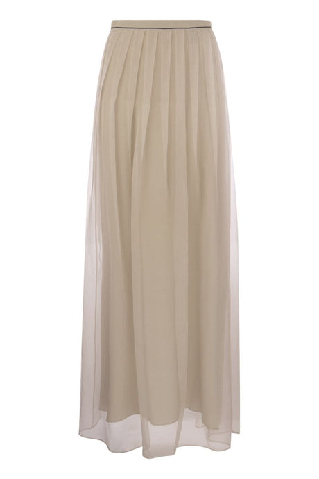 BRUNELLO CUCINELLI Light Beige Silk Pleated Maxi Skirt