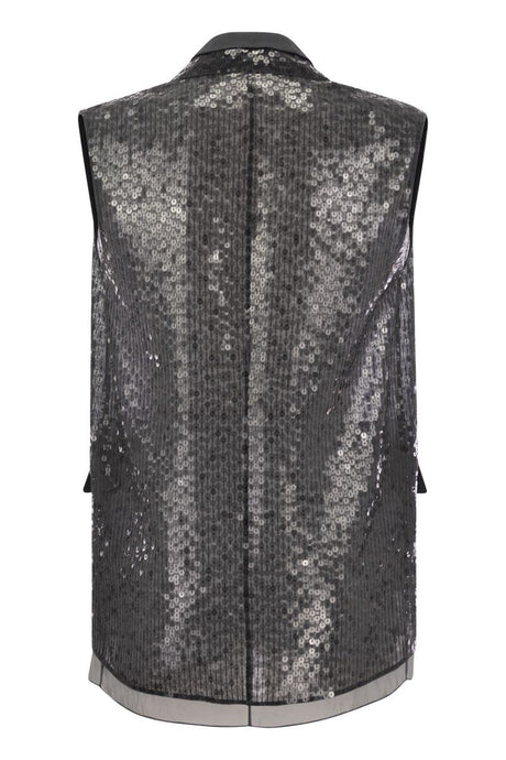 BRUNELLO CUCINELLI Ethereal Silk Waistcoat with Dazzling Embroidery in Anthracite for Women - SS24 Collection