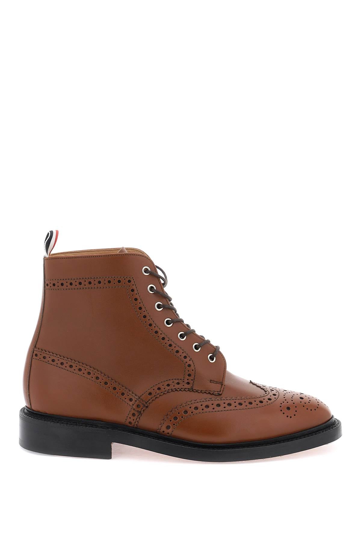 THOM BROWNE Premium Brogue Ankle Boots for Men - Brown Leather SS24