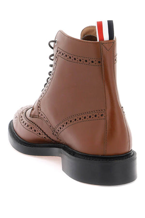 THOM BROWNE Premium Brogue Ankle Boots for Men - Brown Leather SS24