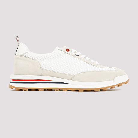 THOM BROWNE Men's White Leather and Fabric Low-Top Sneaker