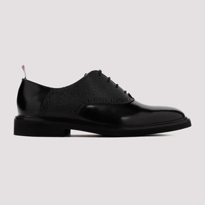 THOM BROWNE Men's Black Leather Saddle Shoes for SS24