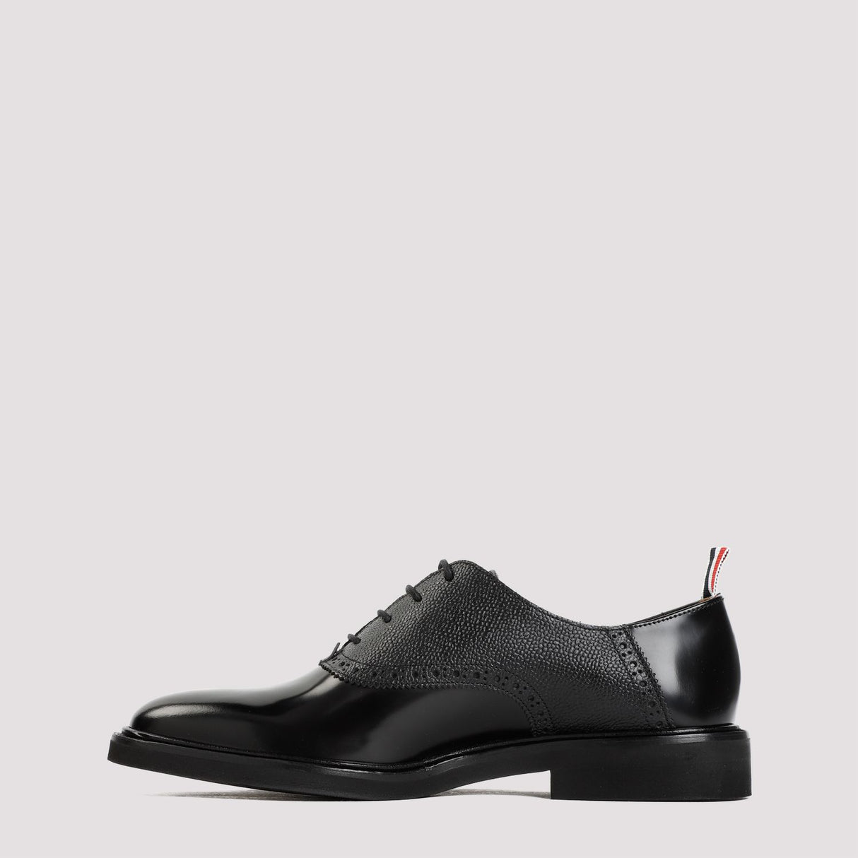 THOM BROWNE Men's Black Leather Saddle Shoes for SS24