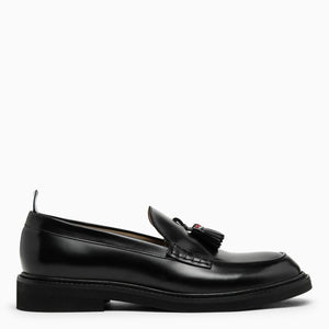 Black Leather Tassel Moccasins for Men