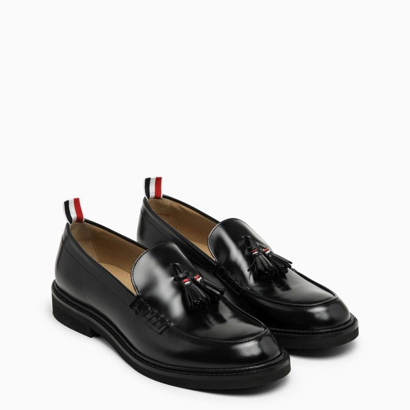 Black Leather Tassel Moccasins for Men