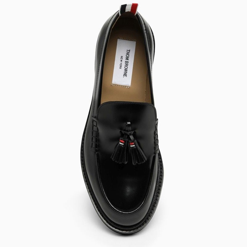 THOM BROWNE Men's Black Leather Tassel Loafers for SS24