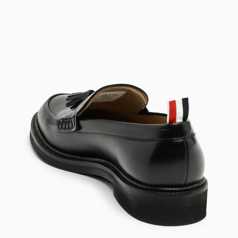 Black Leather Tassel Moccasins for Men