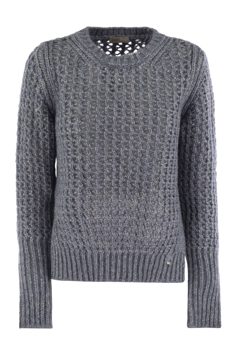 HERNO Elegant Alpaca-Wool Blend Sweater with Graphic Openwork