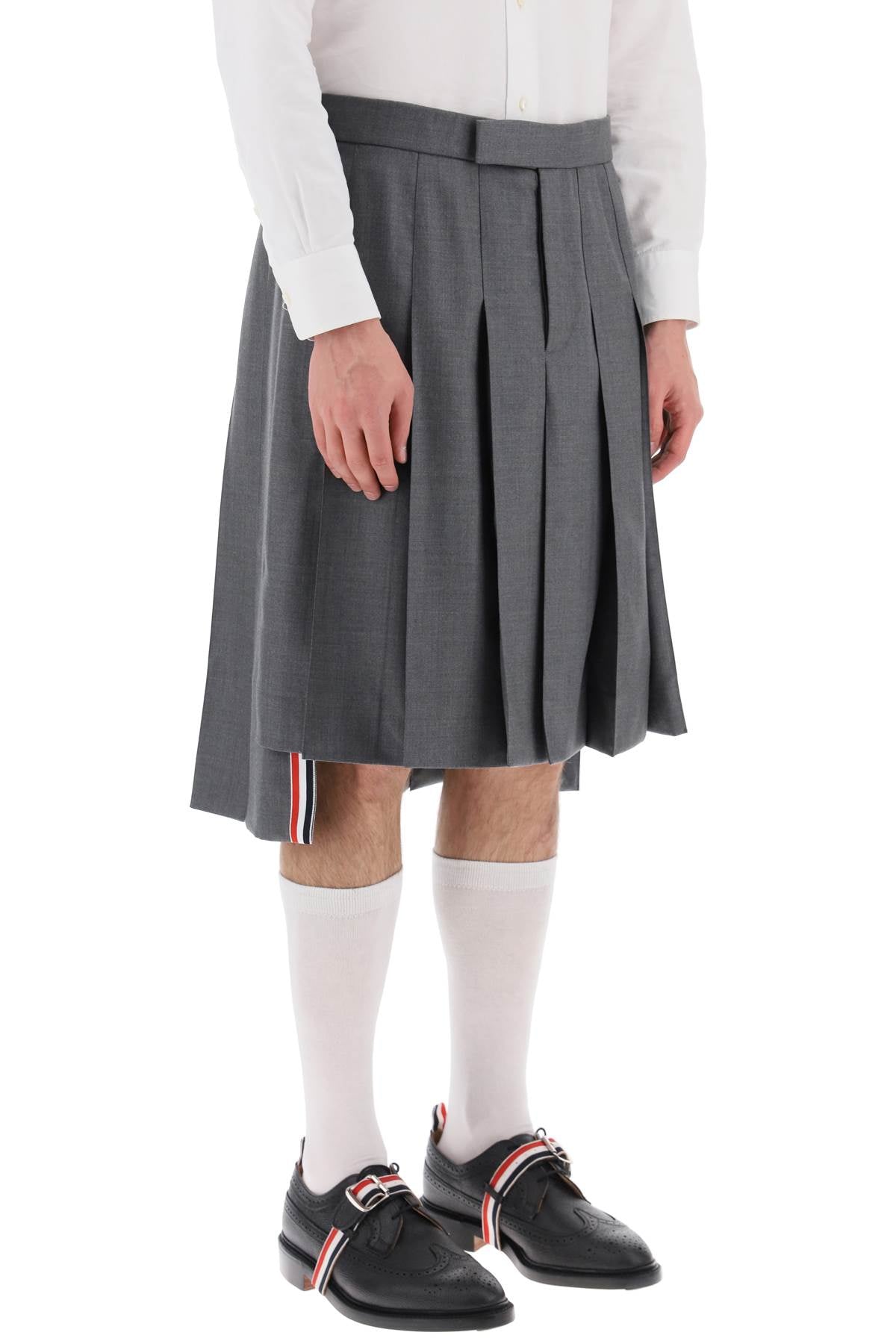 THOM BROWNE Classic Grey Wool Knee-Length Skirt with Backstrap